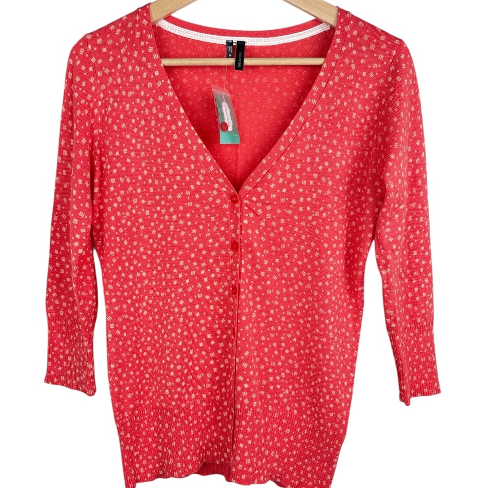 NWT Maurices V-Neck Cardigan Coral Geometric‎ Print 3/4 Sleeve Women's Sz Medium